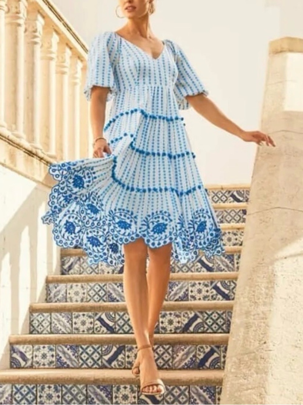 Lilly Pulitzer Sidney Embroidered Blue & White Midi Dress Size Large